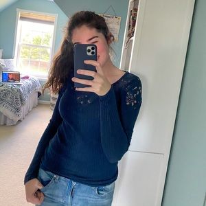 Navy long sleeve Hollister Henley with lace top